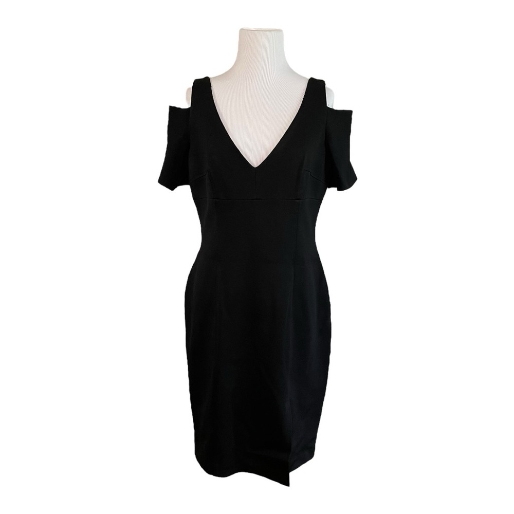 David Meister Black Cold Shoulder Sheath Dress